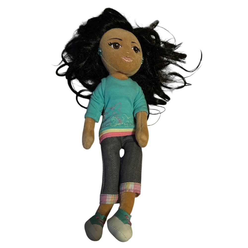 Ty Girlz Marvelous Mariah Plush Doll Black Hair Turquoise Shirt Grey Pants